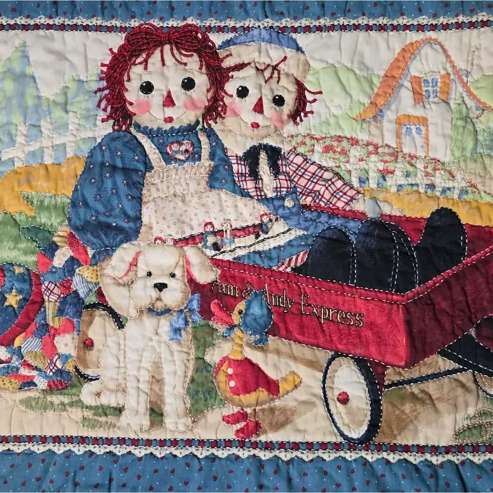 Vintage Raggedy Ann Andy Handmade Applique Quilt 32x42 Folk Art